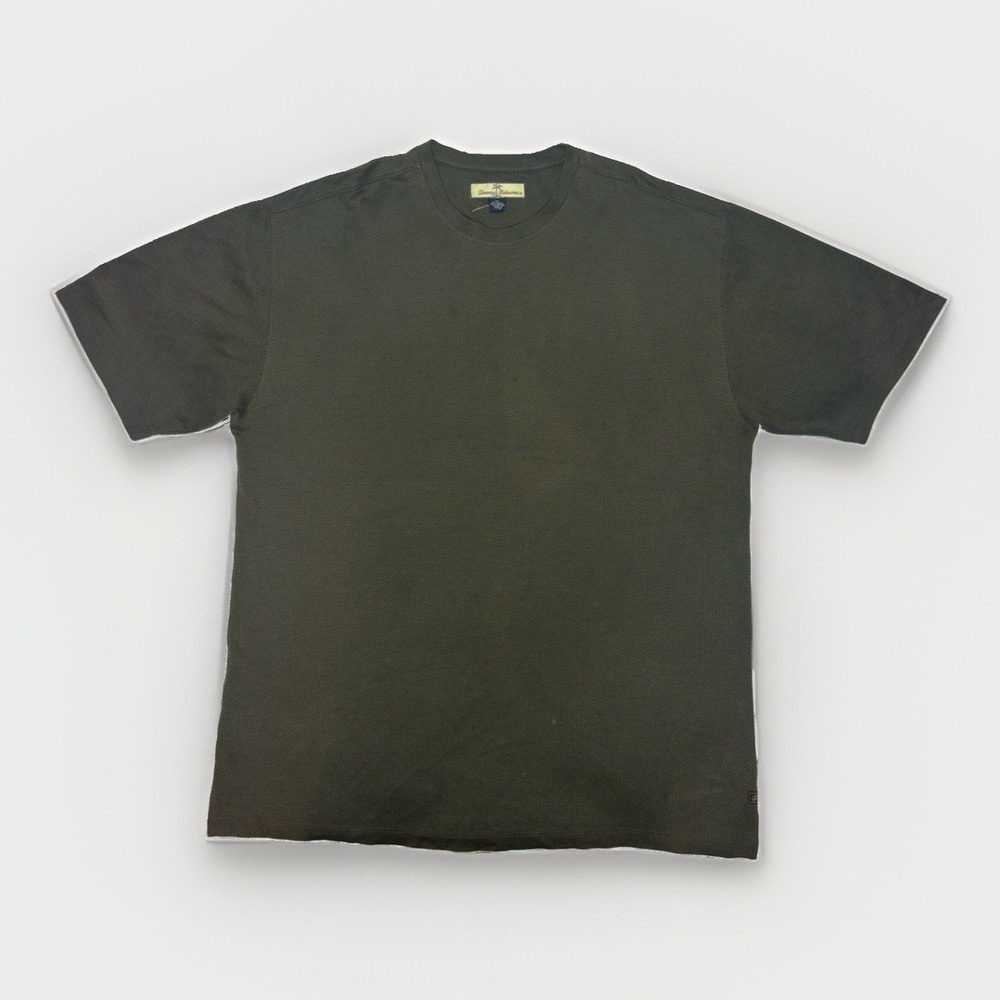 Tommy Bahama Men's XL Olive Green Silk Blend Textured Short Sleeve Shirt